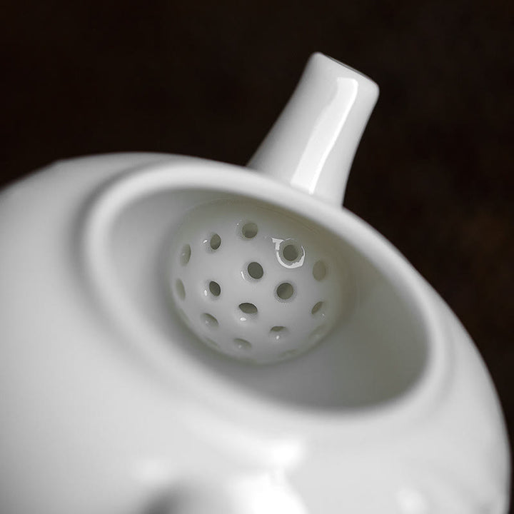 White Plum Pine Bamboo Engraved Design Ceramic Teapot - image 2