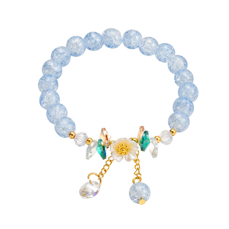 Buddha Stones Simple Design Flower Charm Glass Bead Bracelet - Blue - image 5