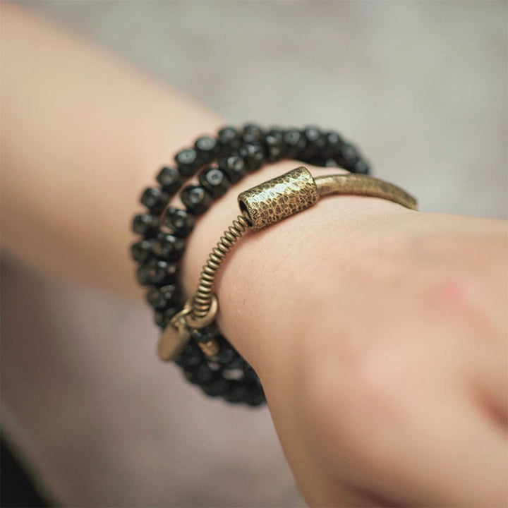 Buddha Stones Retro Coconut Shell Copper Happiness Triple Wrap Bracelet - image 9