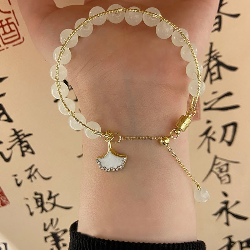 Buddha Stones Ginkgo Leaf Jade Bead Luck Bracelet - image 1
