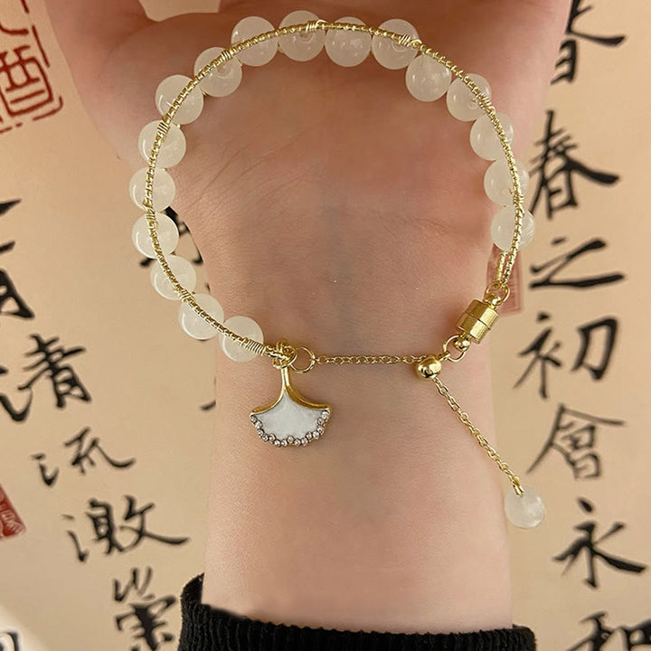 Buddha Stones Ginkgo Leaf Jade Bead Luck Bracelet - image 1