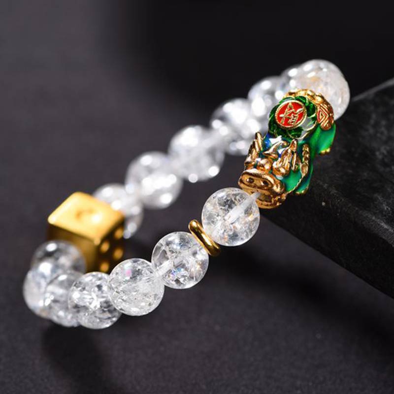 Buddha Stones Color-Changing Pixiu White Crystal Dice Wealth Bracelet - image 1