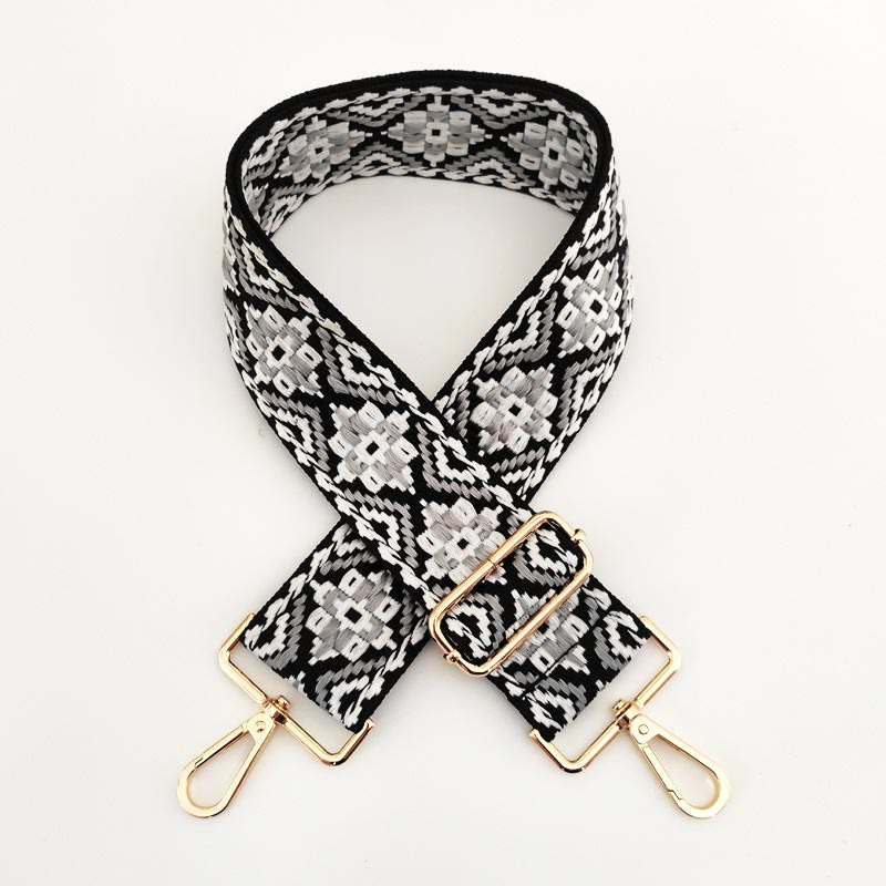 Buddha Stones Multicolor Embroidered Shoulder Bag Straps - Black White Gray - image 16