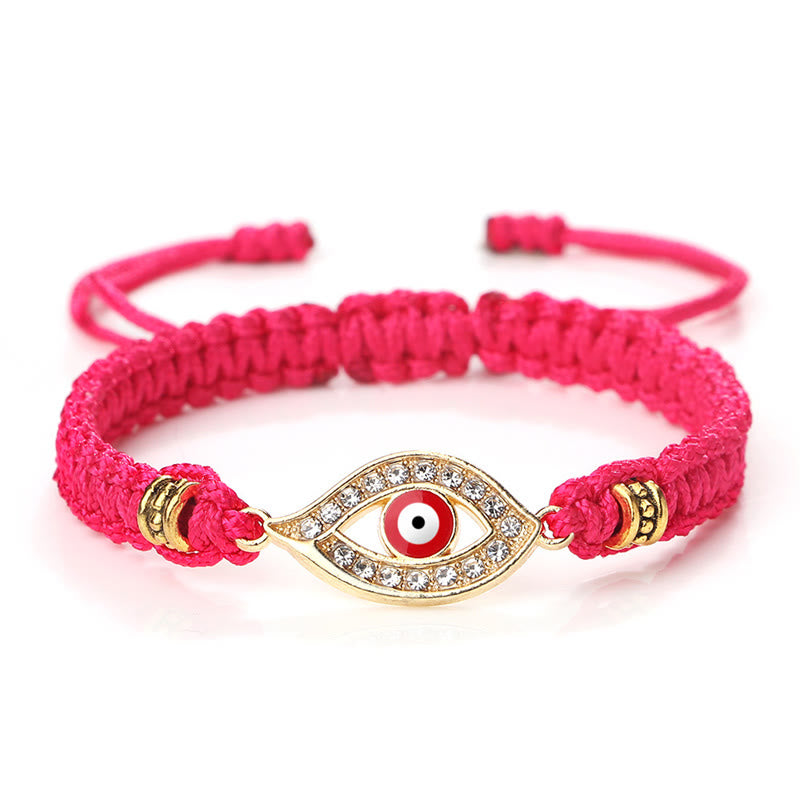 Buddha Stones Evil Eye Keep Away Evil Spirits String Bracelet - Rose Red&Red Evil Eye - Gold Border - image 56