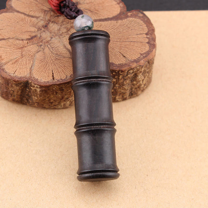 Buddha Stones Ebony Wood Bamboo Pattern Ghau Prayer Box Peace Necklace Pendant - image 3
