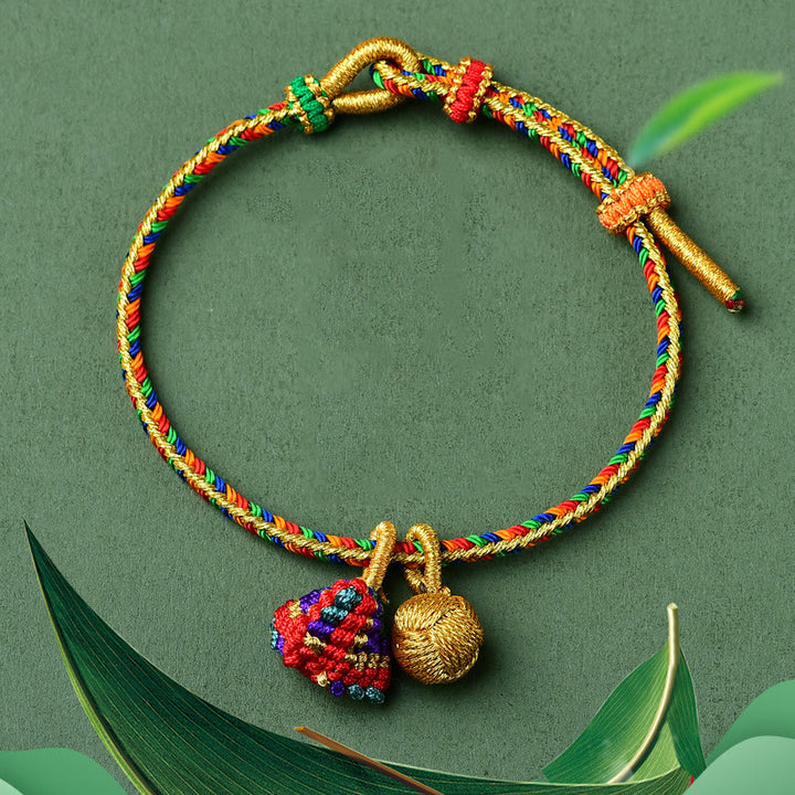 Buddha Stones Colorful Rope Luck Handmade Zongzi Golden Ball Charm Bracelet - image 12