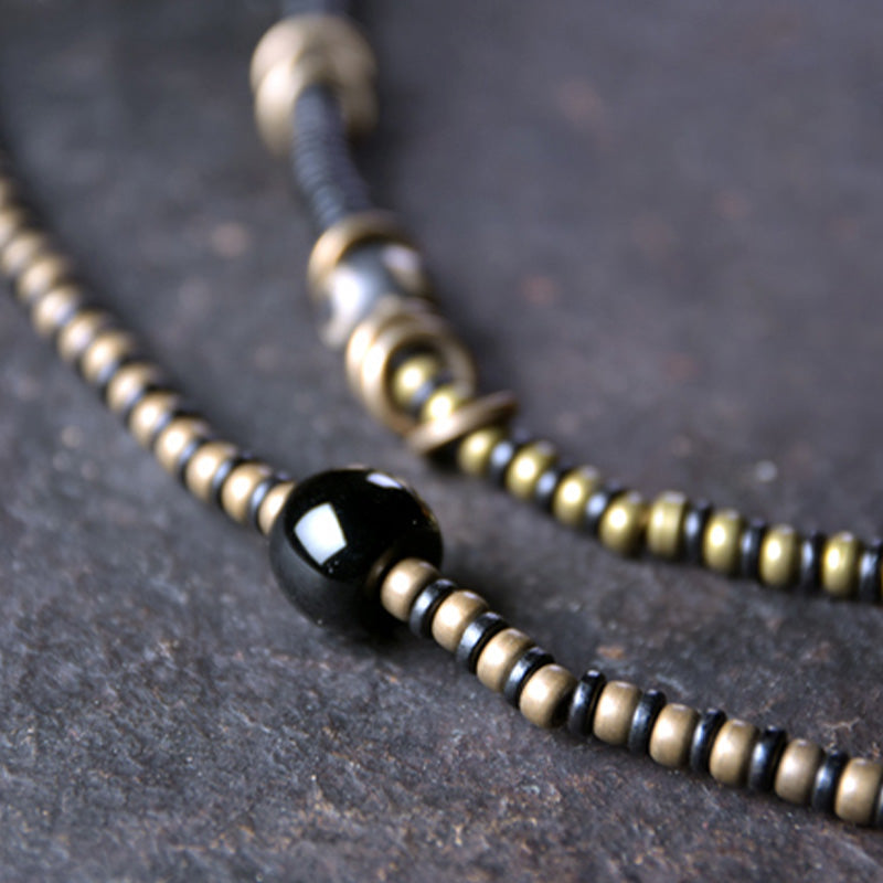 Buddha Stones Ebony Wood Dzi Bead Copper Peace Couple Bracelet Necklace Pendant - image 9