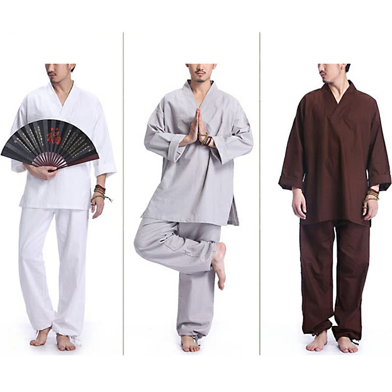 Buddha Stones Meditation Prayer V-neck Design Cotton Linen Spiritual Zen Practice Yoga Clothing Men's Set - image 20