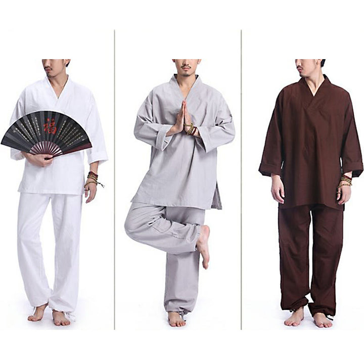 Buddha Stones Meditation Prayer V-neck Design Cotton Linen Spiritual Zen Practice Yoga Clothing Men's Set - image 20