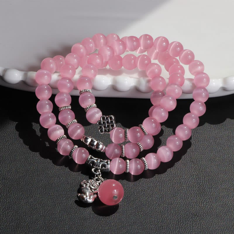 Buddha Stones Cat Eye PiXiu Support Triple Wrap Bracelet - Pink Cat's Eye - image 22