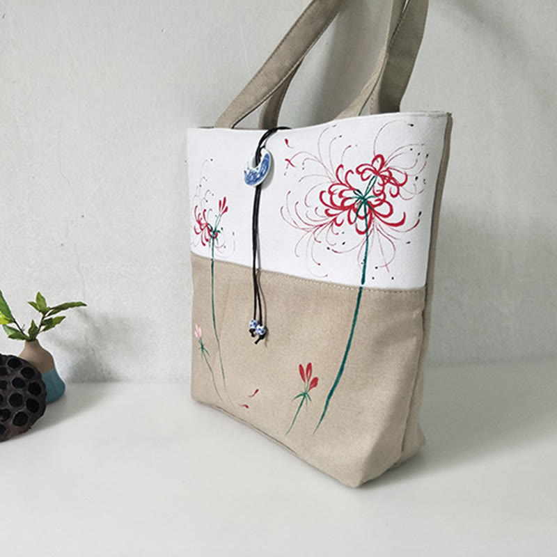 Buddha Stones Pear Flower Plum Peach Blossom Bamboo Embroidery Canvas Large Capacity Shoulder Bag Tote Bag - image 42