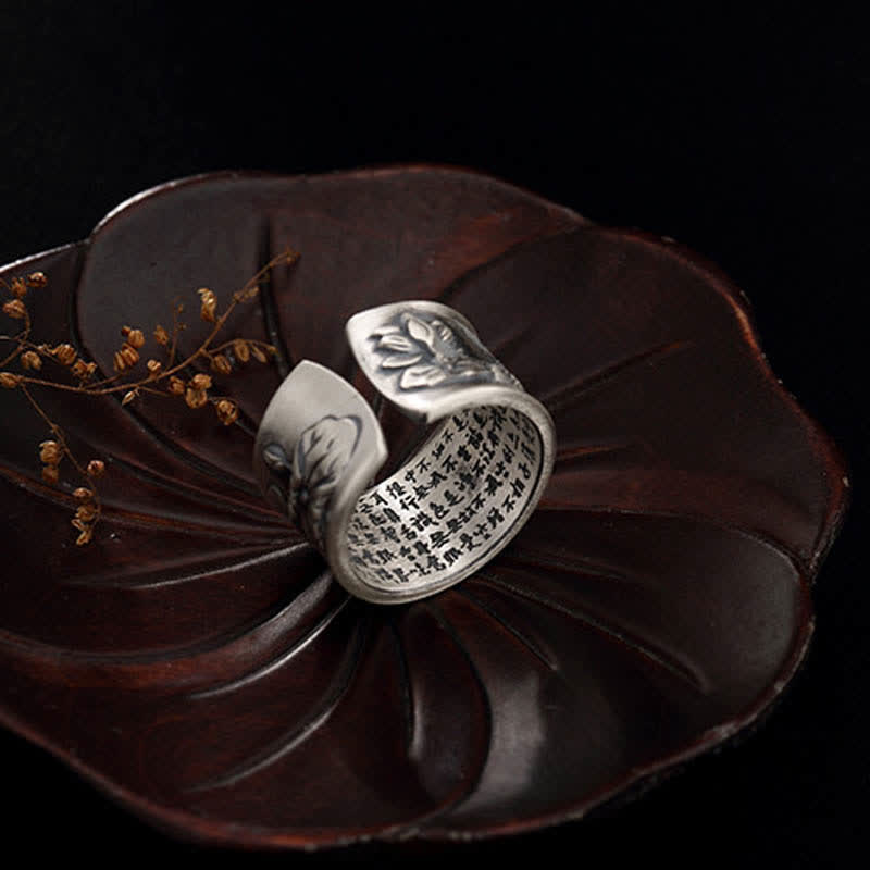 Buddha Stones 999 Sterling Silver Luck Koi Fish Lotus Heart Sutra Wealth Ring - image 16