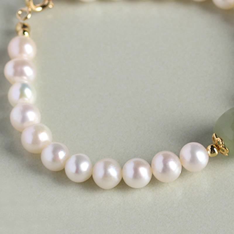 Buddha Stones Natural Pearl Hetian Jade Happiness Healing Bead Bracelet - image 6