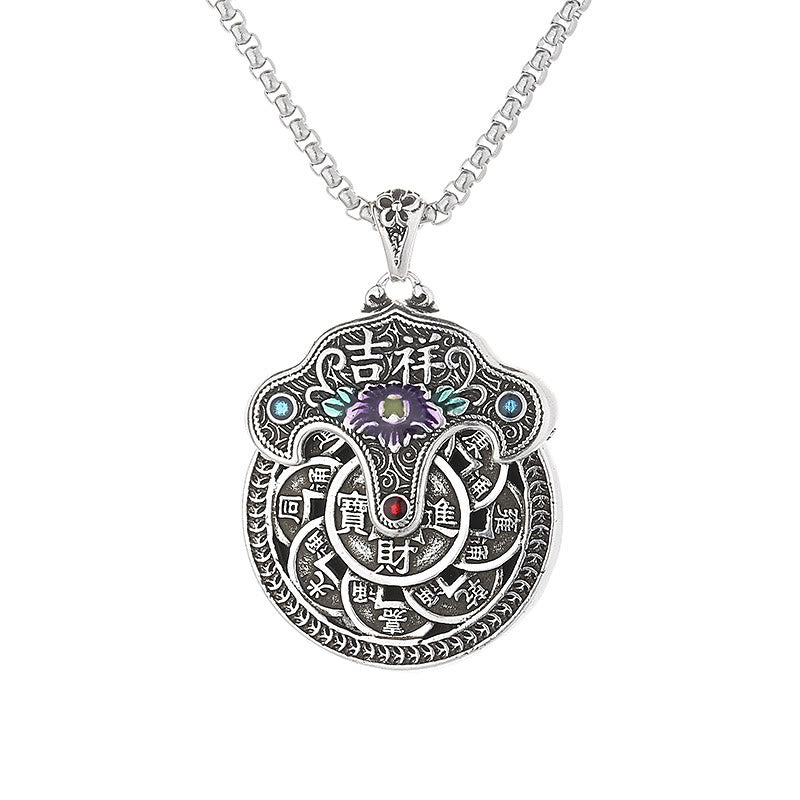 Buddha Stones Peony Flower Copper Coins Wealth Necklace Pendant - image 5