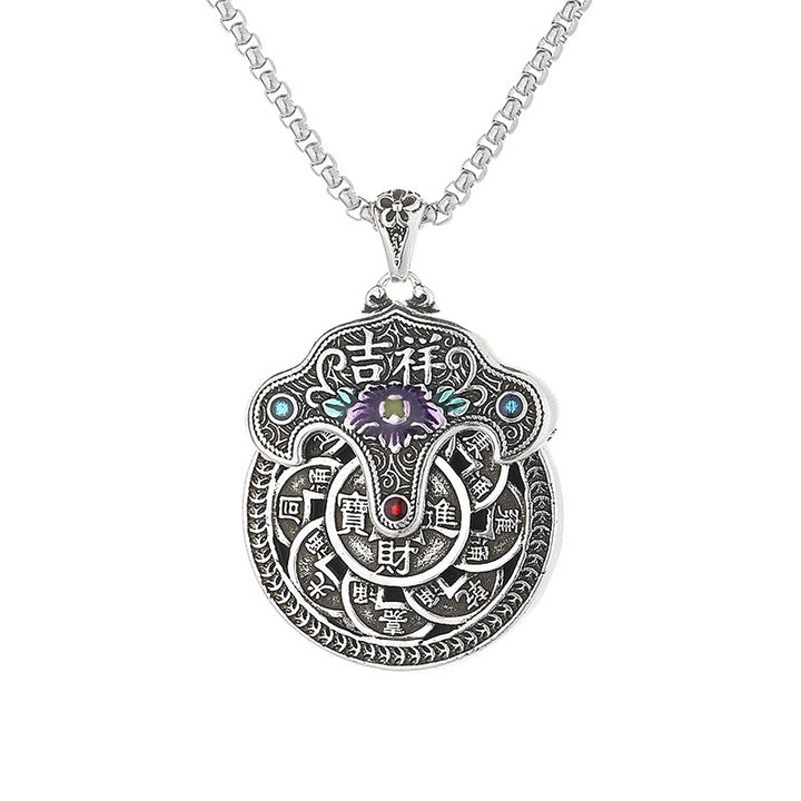 Buddha Stones Peony Flower Copper Coins Wealth Necklace Pendant - image 5