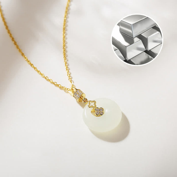 Buddha Stones 925 Sterling Silver Hetian White Jade Coin Flower Peace Buckle Luck Necklace Pendant - image 6