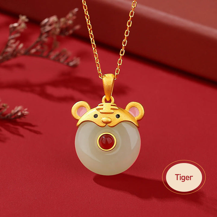 Buddha Stones 925 Sterling Silver Hetian Jade Chinese Zodiac Year of the Dragon Red Agate Luck Protection Necklace Pendant - Tiger - image 13