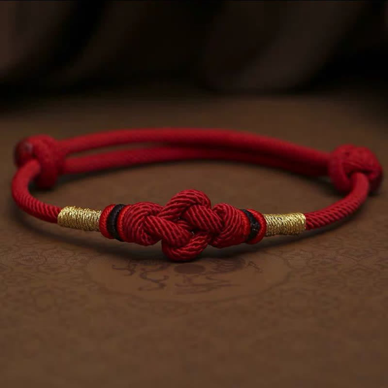 Buddha Stones Red String Jade Luck Fortune Knot Braided Couple Bracelet - DarkRed String(Wrist Circumference 14-22cm) - image 25