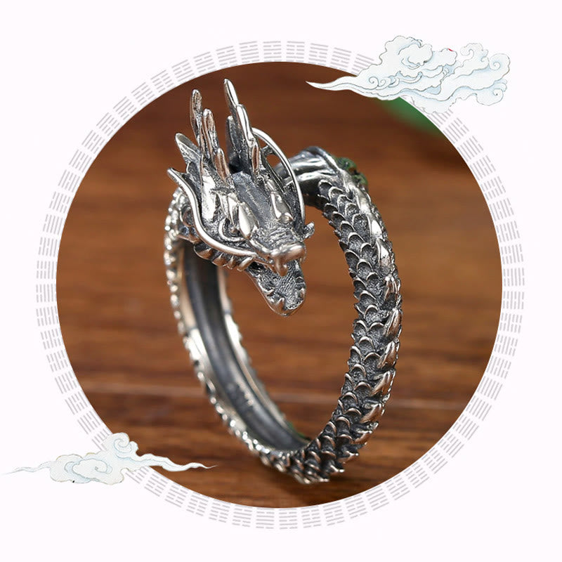 Buddha Stones 925 Sterling Silver Vintage Dragon Success Protection Strength Adjustable Ring - image 8