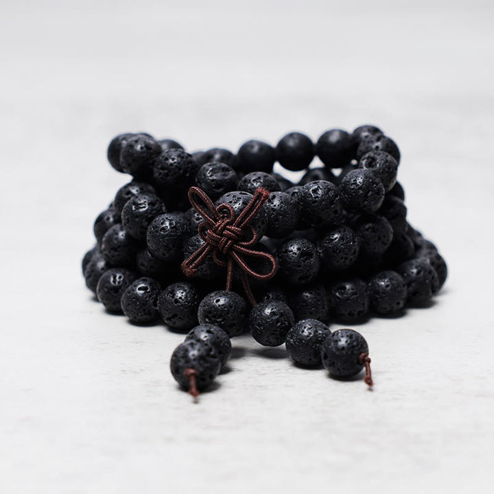 Buddha Stones 108 Natural Lava Rock Beads Prayer Mala Bracelet Necklace - image 3