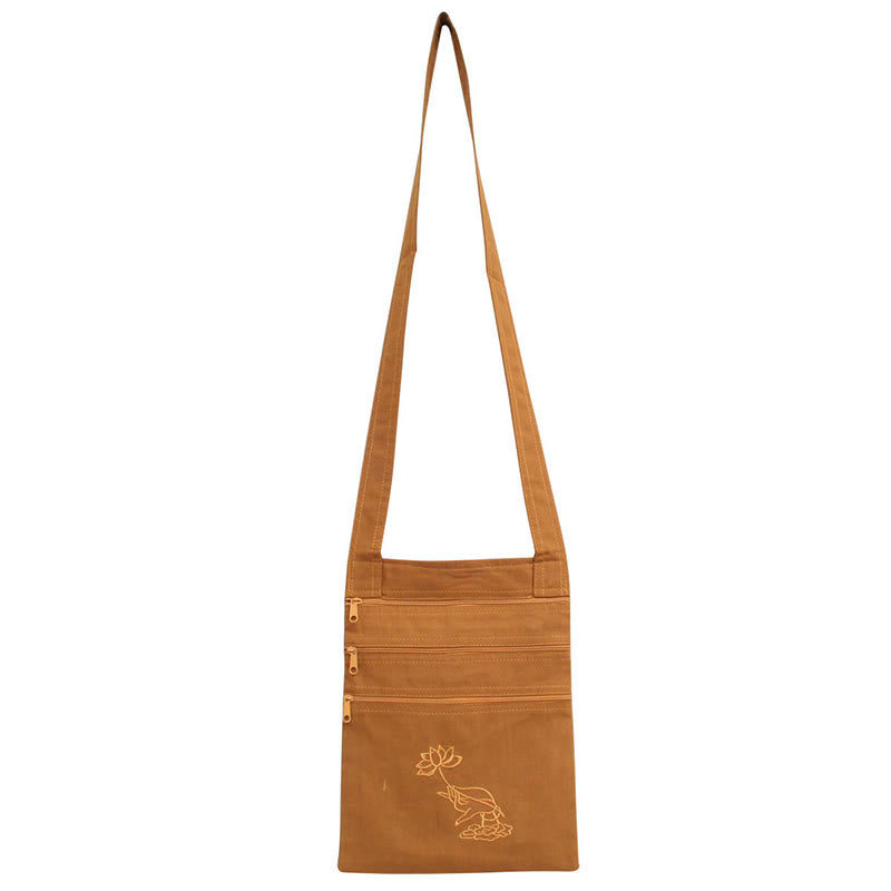 Spiritual Mind Practice Lotus Embroidered Cotton Shoulder Bag Crossbody Bag - Yellow Lotus Flower Spiritual Practice Bag - image 2
