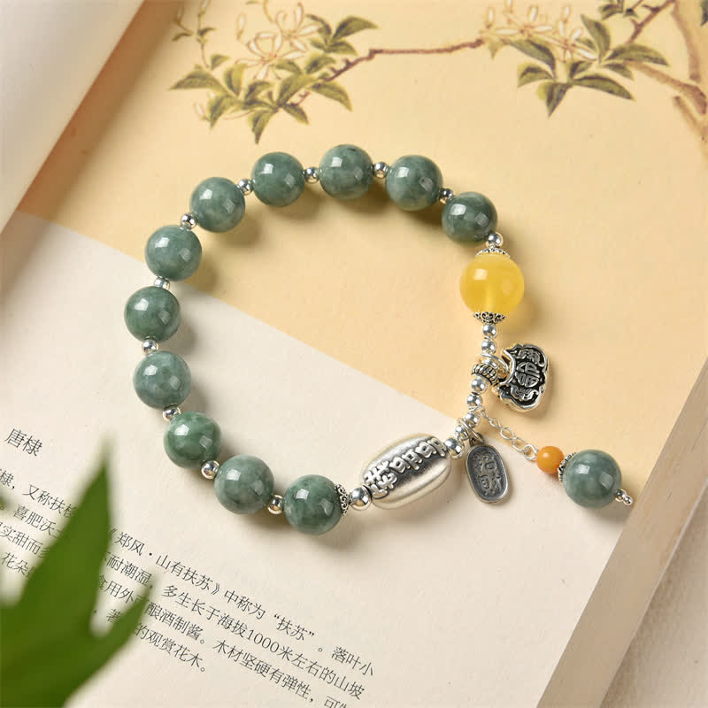 Buddha Stones 925 Sterling Silver Cyan Jade Amber Success Bracelet - image 8