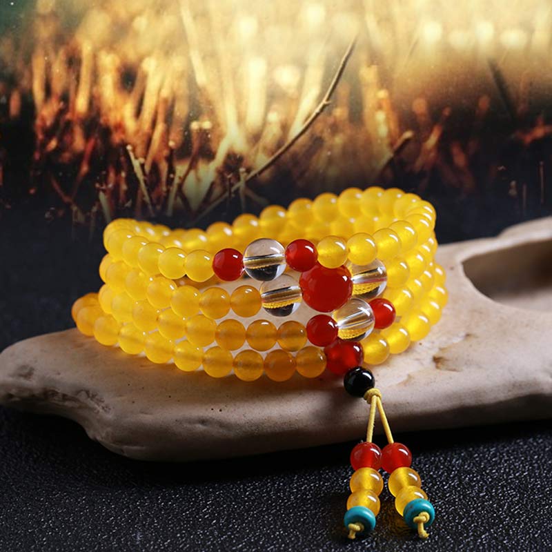 Buddha Stones 108 Mala Beads Yellow Chalcedony Harmony Bracelet - image 4