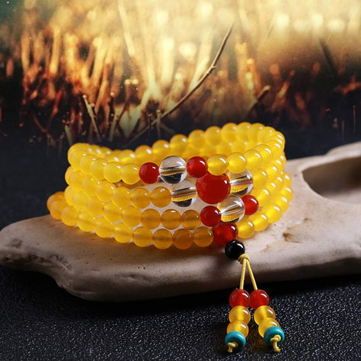 Buddha Stones 108 Mala Beads Yellow Chalcedony Harmony Bracelet - image 4