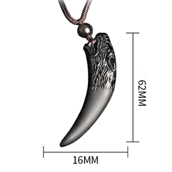 Buddha Stones Natural Black Obsidian Ice Obsidian Rainbow Obsidian Wolf Tooth Pattern Strength Necklace Pendant - Black Obsidian - image 3