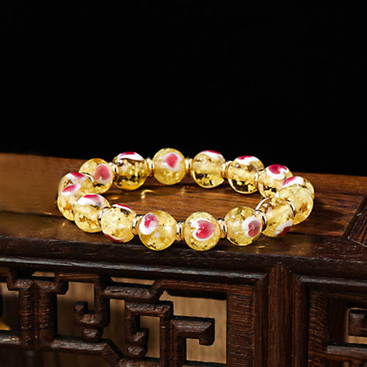 Buddha Stones Gold Swallowing Beast Family Pink Love Heart Luminous Fluorescent Liuli Glass Bead Bracelet - Gold - Simple Version - image 11
