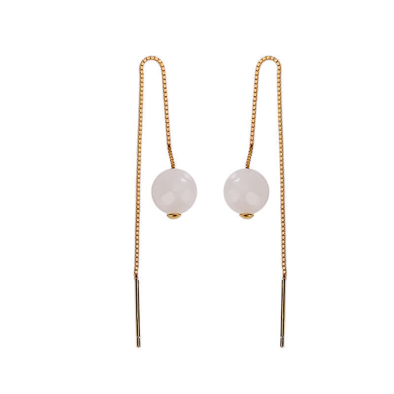 925 Sterling Silver White Jade Beaded Happiness Drop Earrings - image 4