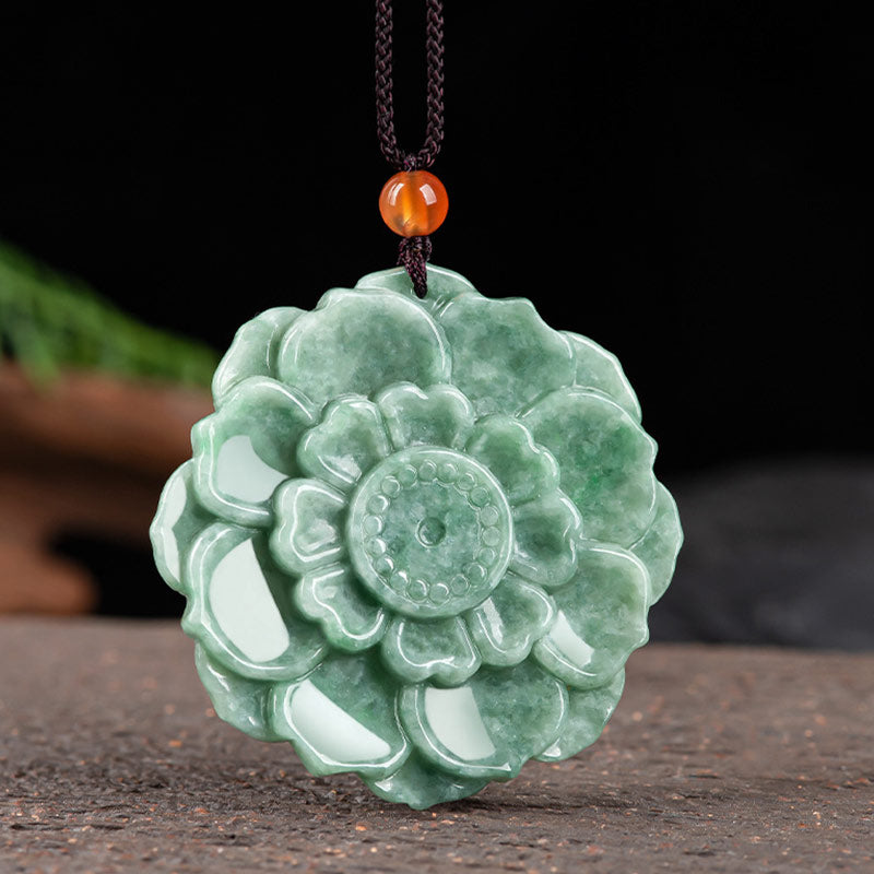 Buddha Stones Lotus Pattern Jade Luck Prosperity Necklace Pendant - image 4