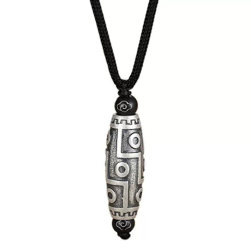Buddha Stones Tibet Nine-Eye Dzi Bead Pattern Copper Auspicious Clouds Wealth Necklace Pendant - image 6