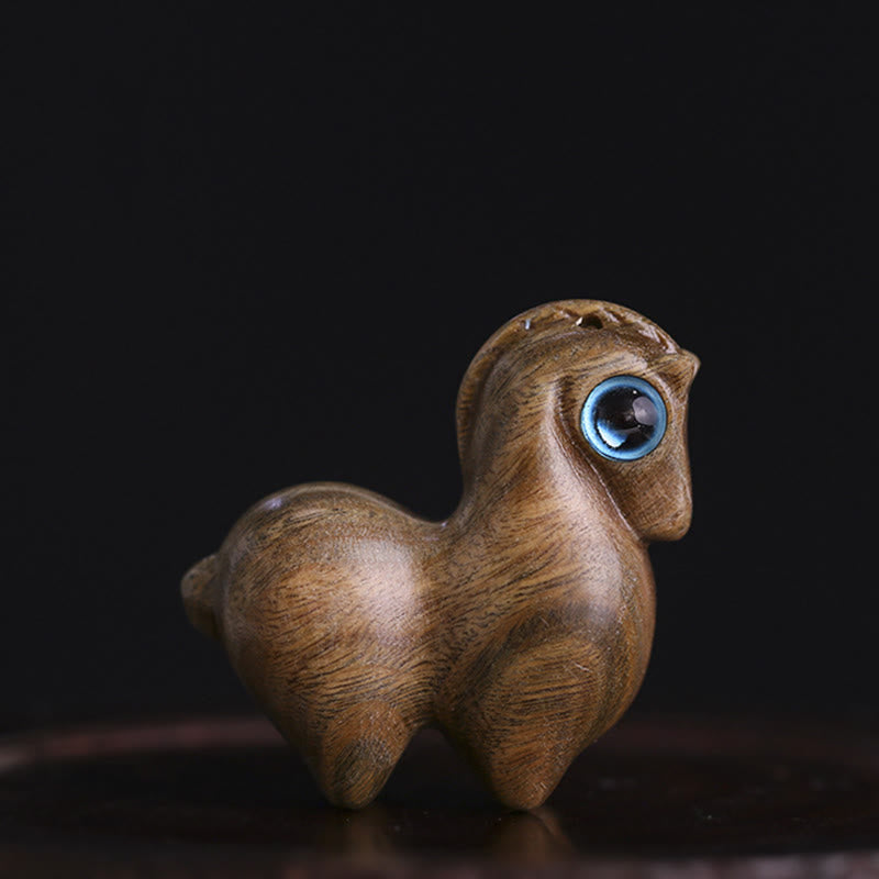 Buddha Stones Small Leaf Red Sandalwood Green Sandalwood Lucky Mini Horse Protection Decoration - Green Sandalwood Horse(Small Size 33*26*14mm) - image 13