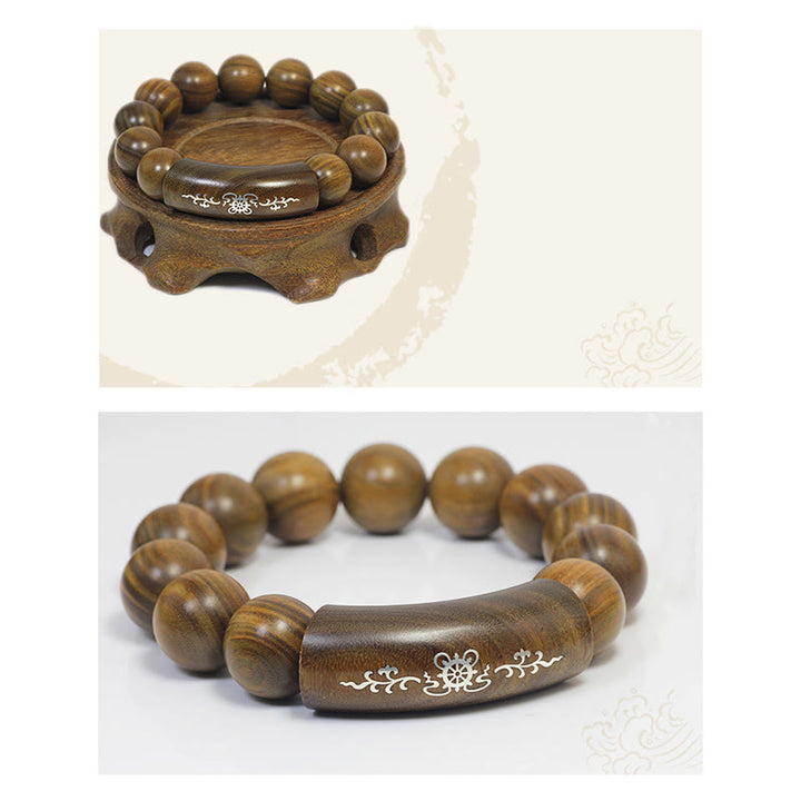 Buddha Stones 999 Sterling Silver Green Sandalwood Om Mani Padme Hum Dragon Phoenix Dharmachakra Inlaid Peace Bracelet - image 15