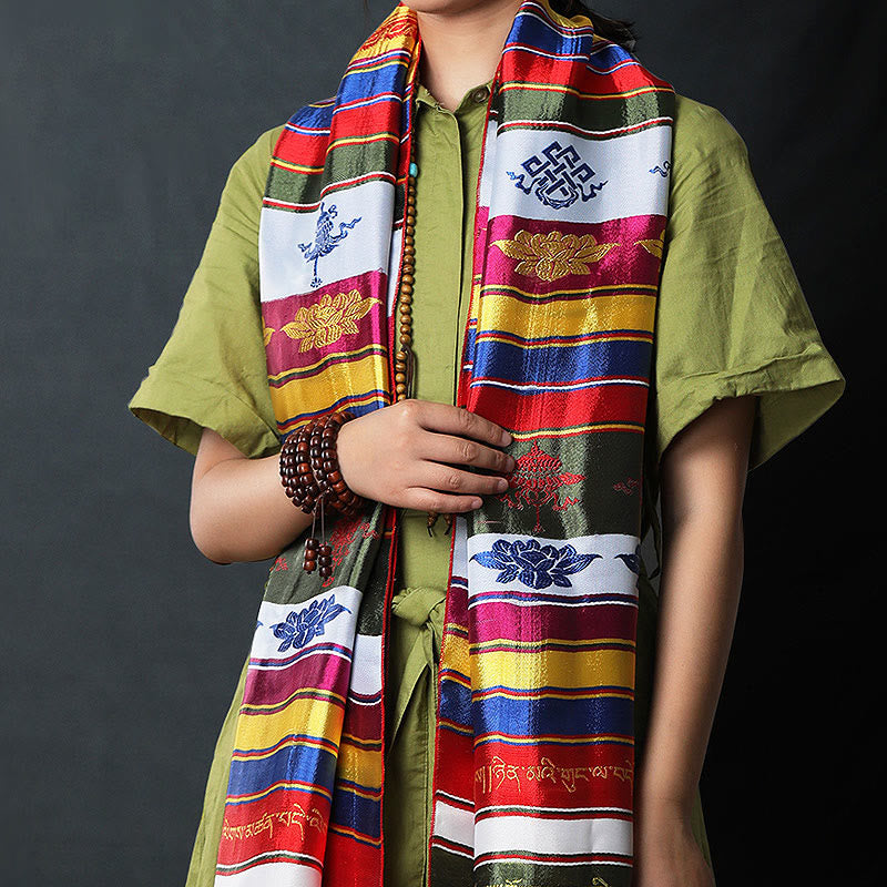 Tibetan Lucky Blessing Multicolored Lotus Mantra Jacquard Khata Decoration - image 8