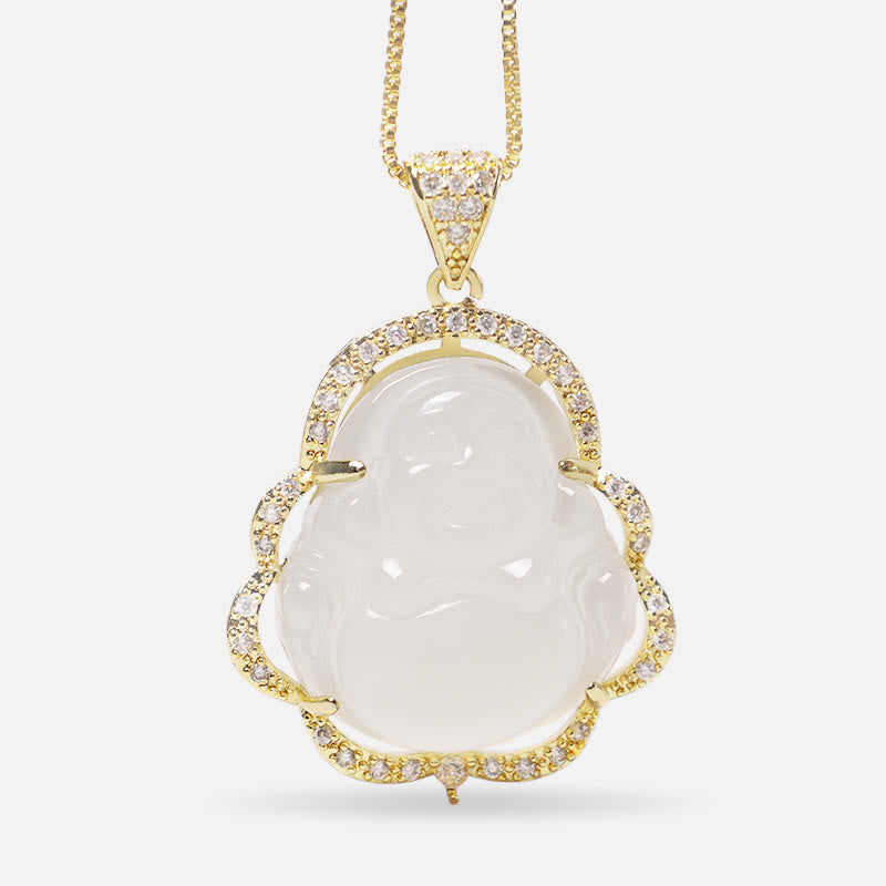 Buddha Stones Good Luck Laughing Buddha Necklace - A-Laughing Buddha-Golden/White - image 20