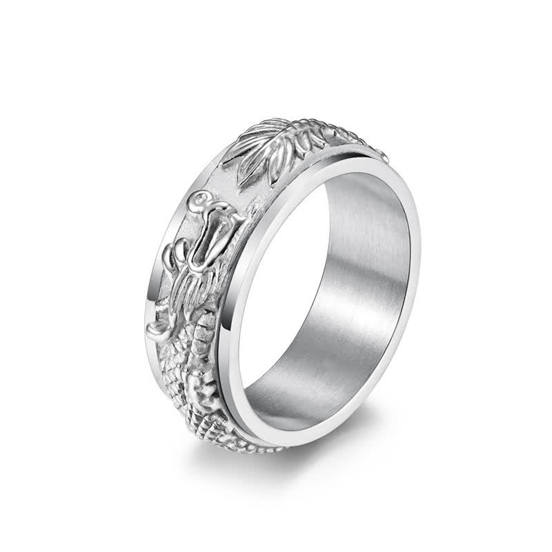 Buddha Stones Dragon Titanium Steel Stimulation Rotatable Ring - Silver - US11 - image 13