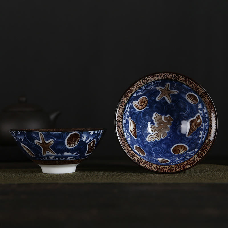 Buddha Stones Flowers Fu Character Mountains Lotus Cherry Blossoms Ceramic Teacup Kung Fu Tea Cup - Sea Animals 8.5cm*4cm*90ml - image 8