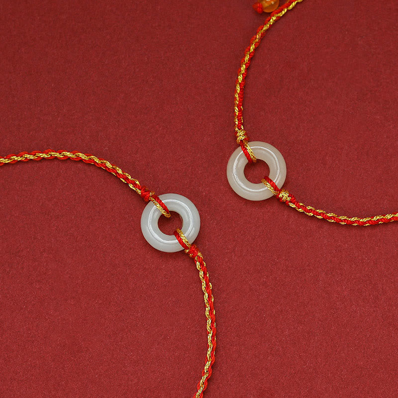 Buddha Stones Round Peace Buckle Jade Luck Abundance Braided Bracelet Anklet - image 3
