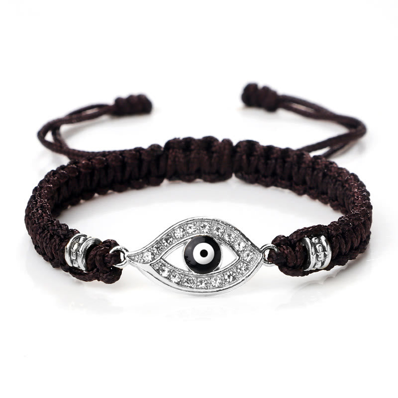 Buddha Stones Evil Eye Keep Away Evil Spirits String Bracelet - Brown Black Evil Eye - Silver Border - image 9