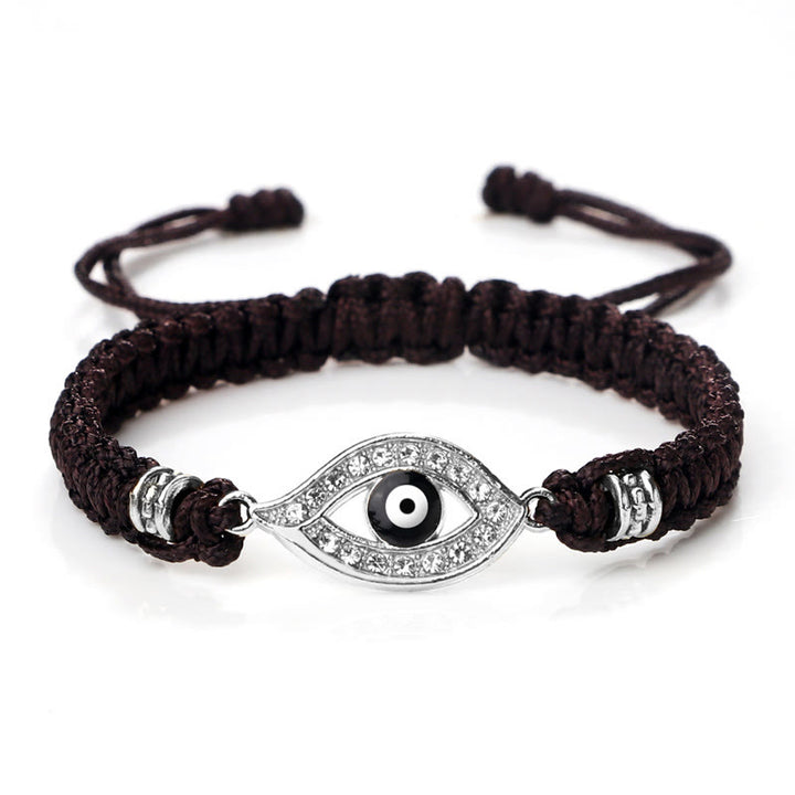 Buddha Stones Evil Eye Keep Away Evil Spirits String Bracelet - Brown Black Evil Eye - Silver Border - image 9