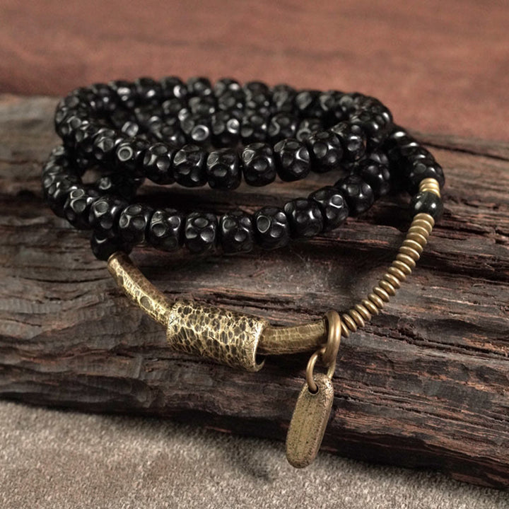 Buddha Stones Retro Coconut Shell Copper Happiness Triple Wrap Bracelet - image 2