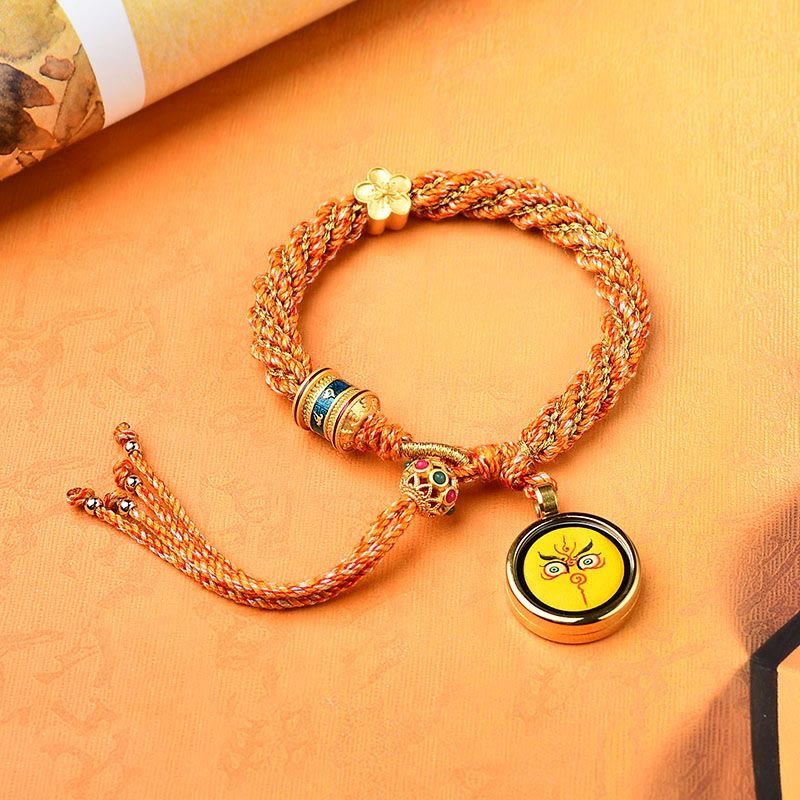 Buddha Stones Tibet Handmade Five God Of Wealth Luck Thangka Amulet Prayer Wheel Flower Charm Weave String Bracelet - image 2