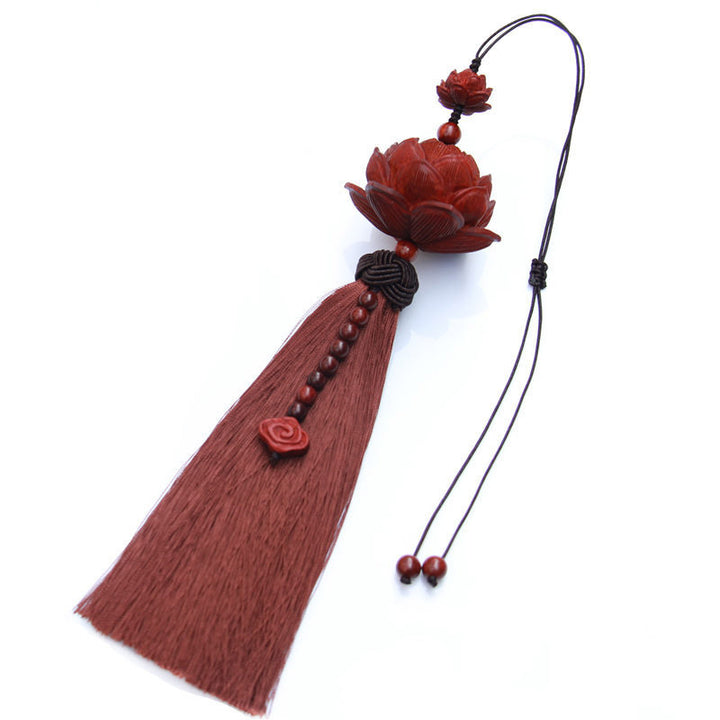 Buddha Stones Tibetan Small Leaf Red Sandalwood Lotus Luck Protection Tassel Decoration - image 14