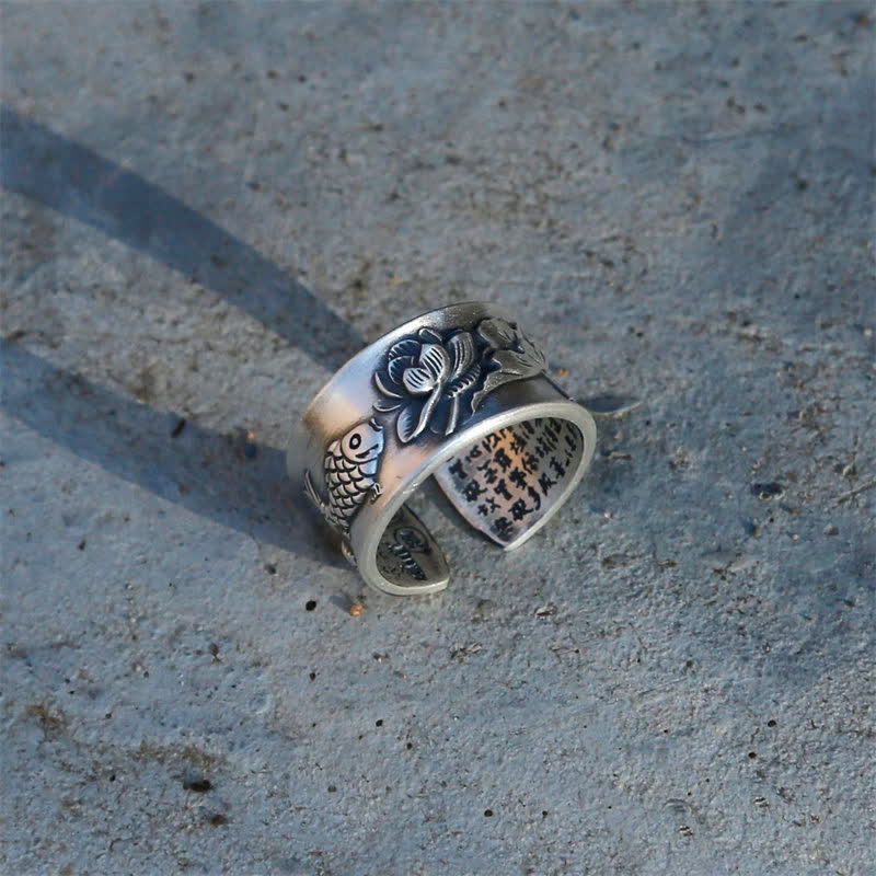 Buddha Stones 999 Sterling Silver Luck Koi Fish Lotus Heart Sutra Wealth Ring - image 7