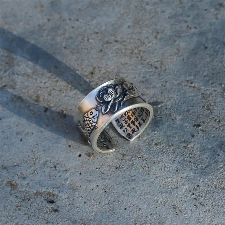 Buddha Stones 999 Sterling Silver Luck Koi Fish Lotus Heart Sutra Wealth Ring - image 7