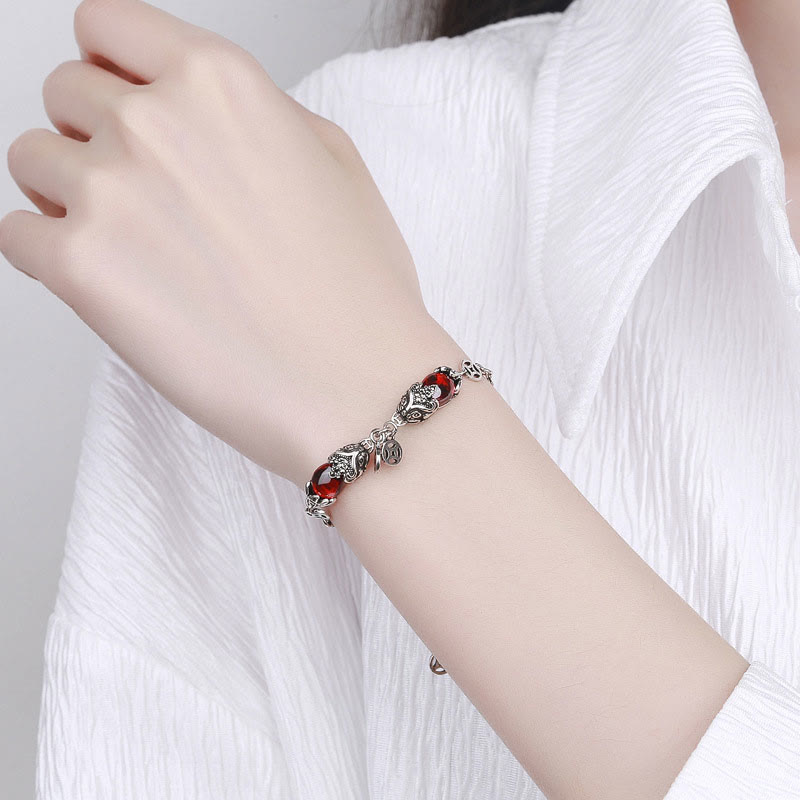 Buddha Stones Garnet Double PiXiu Copper Coin Protection Chain Bracelet - image 3