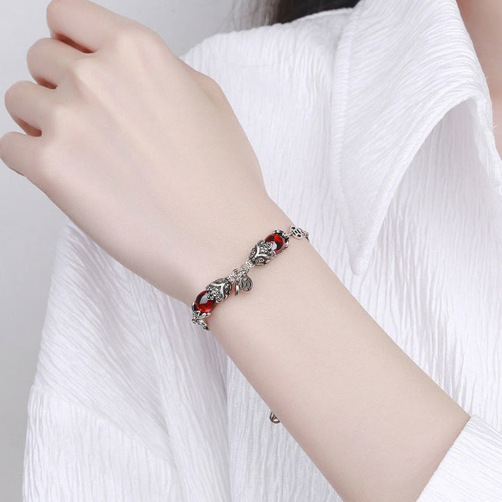 Buddha Stones Garnet Double PiXiu Copper Coin Protection Chain Bracelet - image 3