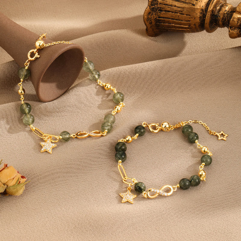 Buddha Stones 14K Gold Green Rutilated Quartz Möbius Loop Eternal Love Star Protection Bracelet - image 1